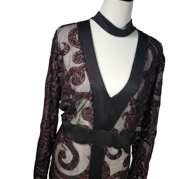 Goodtime USA Women's Plus 3X Stretchy Sheer Burgundy Glitter Black Dress As is - Picture 6 of 11